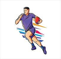 Rugby player running with ball vector colorful illustration