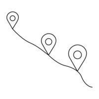 Continuous One line drawing of Route maps and location icons outline vector art illustration