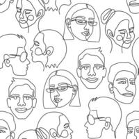 One line art face woman and man seamless pattern. Modern minimalist abstract portrait. Seamless background. One line drawing faces vector