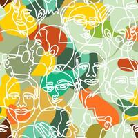 Camouflage seamless pattern with the face of a woman and a man drawn in one line. Seamless background camouflage vector