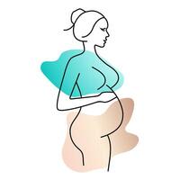 Line art pregnant woman, modern contemporary minimalist abstract woman portrait. Line drawing. Silhouette pregnant woman vector