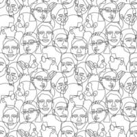 One line art face woman and man seamless pattern. Modern minimalist abstract portrait. Seamless background. One line drawing faces vector