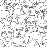 One line art face woman and man seamless pattern. Modern minimalist abstract portrait. Seamless background. One line drawing faces vector