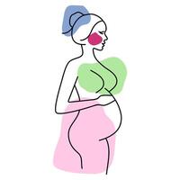 Line art pregnant woman, modern contemporary minimalist abstract woman portrait. Line drawing. Silhouette pregnant woman vector