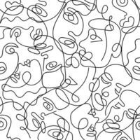 One line art face woman and man seamless pattern. Modern minimalist abstract portrait. Seamless background. One line drawing faces vector