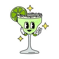 Cocktail character Margarita in groovy style isolated on a white background. vector