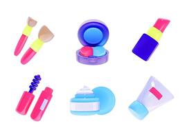 A set of 3D icons on the theme of cosmetics, makeup, and beauty. vector