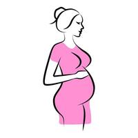 línea Arte embarazada mujer, moderno contemporáneo minimalista resumen mujer retrato. línea dibujo. silueta embarazada mujer vector