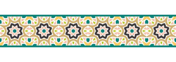 frontera línea sin costura antecedentes. decorativo diseño sin costura ornamental mosaico frontera modelo. islámico, indio, Arábica motivos resumen flor vector