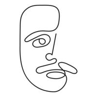 One line art face man, modern contemporary minimalist abstract man portrait. A man with a mustache. Continuous one line drawing faces vector