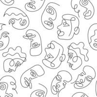 One line art face woman and man seamless pattern. Modern minimalist abstract portrait. Seamless background. One line drawing faces vector