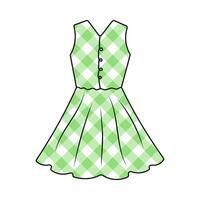 Dress women's, technical drawing. Romantic dress checkered isolated on a white background. Fashion women clothes vector