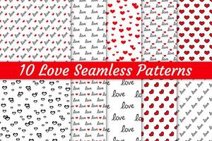 Patterns seamless  with hearts. Collection of patterns for St. Valentine's Day. Hand drawn text love. Romantic set with a white background vector