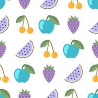 Fruit and berry seamless pattern. Watermelon, cherry, apple, strawberry seamless background. Juicy cute pattern. Vector illustration