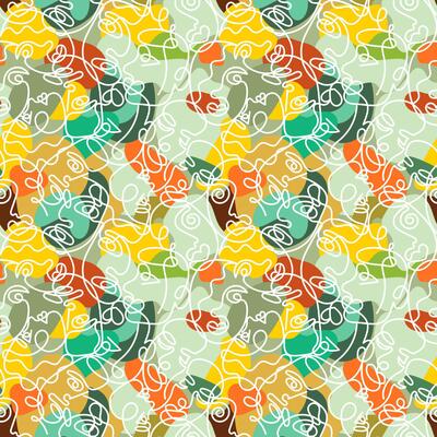 Camouflage seamless pattern with the face of a woman and a man drawn in one line. Seamless background camouflage