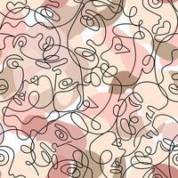 Camouflage seamless pattern with the face of a woman and a man drawn in one line. Seamless background camouflage vector