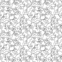 One line art face woman and man seamless pattern. Modern minimalist abstract portrait. Seamless background. One line drawing faces vector
