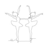 Danching ballerina continuous single line drawing and one line minimalist dancer outline vector art illustration