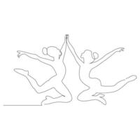 Danching ballerina continuous single line drawing and one line minimalist dancer outline vector art illustration