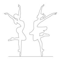 Danching ballerina continuous single line drawing and one line minimalist dancer outline vector art illustration