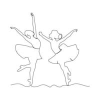 Danching ballerina continuous single line drawing and one line minimalist dancer outline vector art illustration