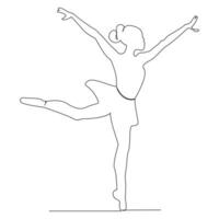 Danching ballerina continuous single line drawing and one line minimalist dancer outline vector art illustration