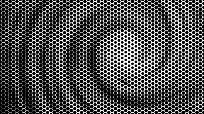 Hexagonal geometric swirl background. Halftone hexagon shapes technology background. Abstract geometric swirling pattern. Hexagon shadow gradient with hexagonal pattern. Vector Illustration.