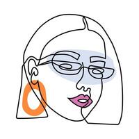 One line art face, modern contemporary minimalist abstract woman portrait. Continuous one line drawing faces vector