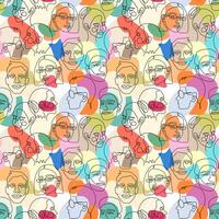 Camouflage seamless pattern with the face of a woman and a man drawn in one line. Seamless background camouflage vector
