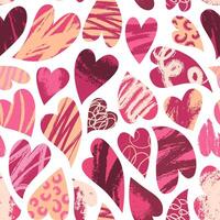 Abstract seamless pattern for Happy Valentines day. Liquid hearts with grunge textures. Trendy design for background, textile, packaging, wrapper, cover. vector