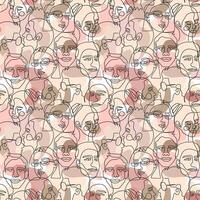 Camouflage seamless pattern with the face of a woman and a man drawn in one line. Seamless background camouflage vector