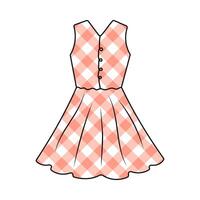 Dress women's, technical drawing. Romantic dress checkered isolated on a white background. Fashion women clothes vector