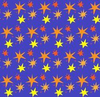 Seamless vector texture in the form of yellow and orange stars drawn in doodle style on a blue background