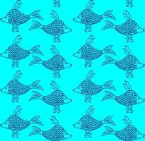 Vector texture in the form of fish drawn in doodle style on a blue background