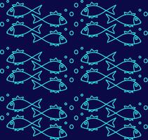 Vector seamless texture in the form of fish drawn with tile doodles on a blue background