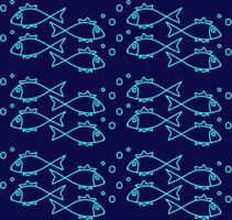 Vector seamless texture in the form of fish drawn with tile doodles on a blue background