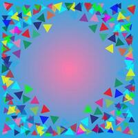 Bright abstract geometric pattern in the form of colored triangles on a pink and blue gradient background vector