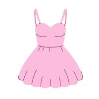 Pink dress with straps for girls. Spring and summer looks. Fashion clothes, vector illustration.