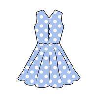 Dress women's, technical drawing. Romantic dress polka dot isolated on a white background. Fashion women clothes vector