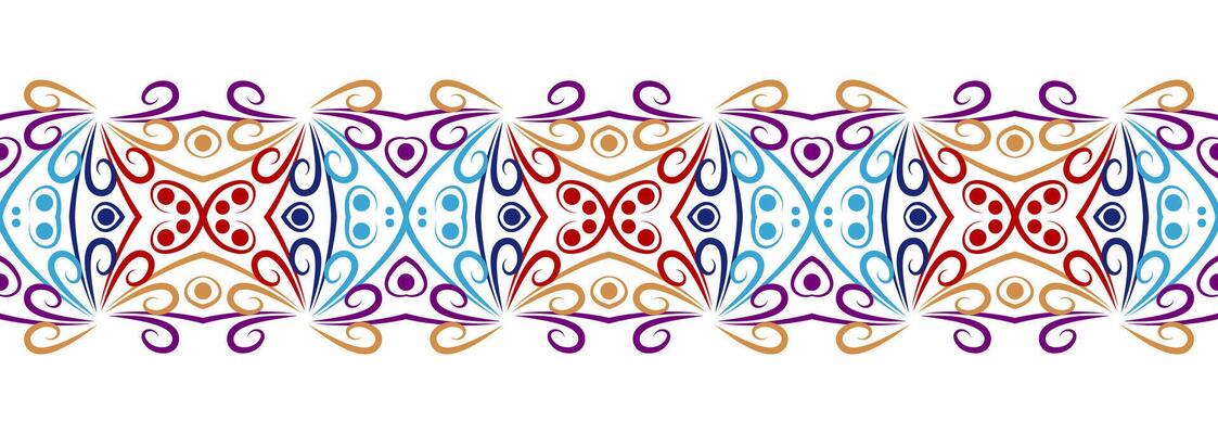 Border line seamless background. Decorative design seamless ornamental mosaic border pattern. Islamic, indian, arabic motifs. Abstract flower. Vector illustration