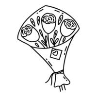 Bouquet of roses in craft package vector doodle