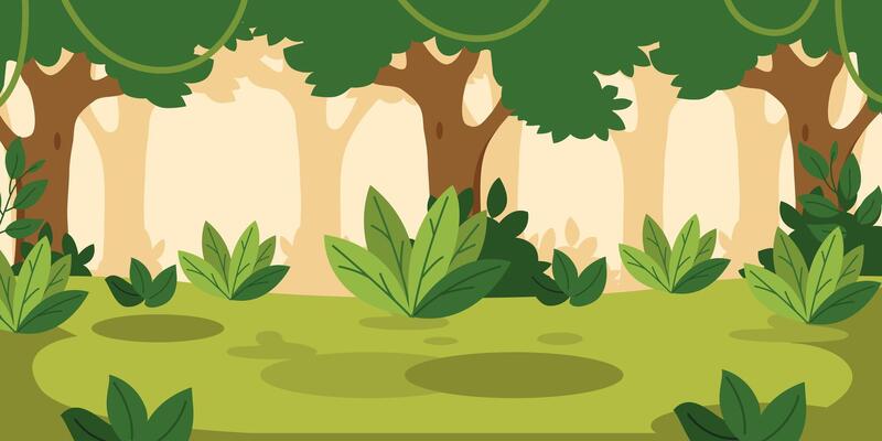 jungle forest nature landscape with green jungle foliage and exotic plants