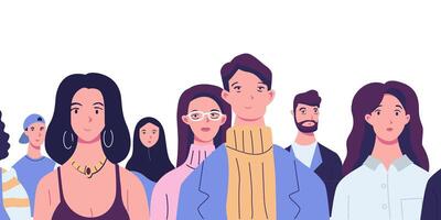 Portrait of diverse people standing together vector flat illustration