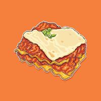 Slice of lasagna. Dishes on plate. Italian food. Italian cuisine. Vector illustration. The illustration of baked lasagna, the famous Italian food