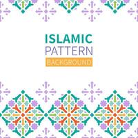 Islamic Geometric pattern Background. Design banner for Ramadan Kareem with Copy Space. Texture for greeting, colorful detail of mosaic. Arabic architectural style. Vector flat illustration.