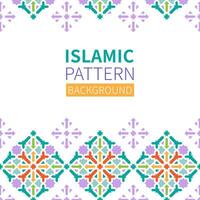 Islamic Geometric pattern Background. Design banner for Ramadan Kareem with Copy Space. Texture for greeting, colorful detail of mosaic. Arabic architectural style. Vector flat illustration.