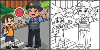 Police Traffic Officer Coloring Page Illustration vector