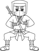 Ninja Doing Hand Seals Isolated Coloring Page vector