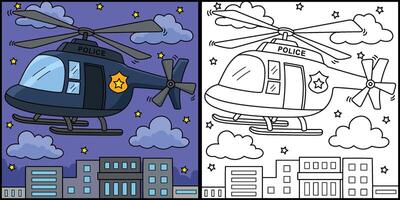 Police Helicopter Coloring Page Illustration vector