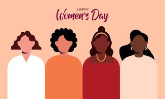 International women day. Female diverse faces of different ethnicity poster vector